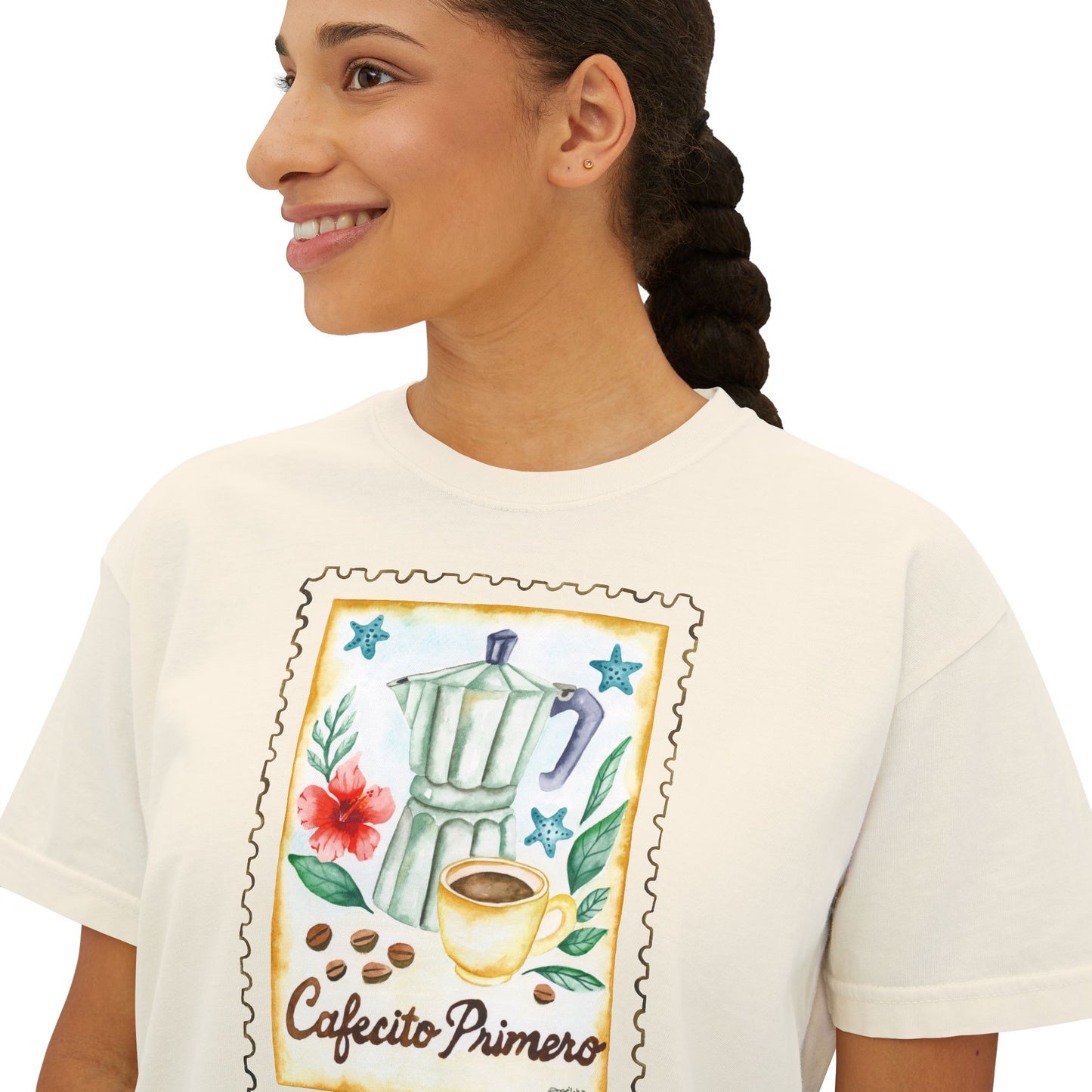 Cafecito Primero Women's Boxy Tee | Cozy Vintage Style Shirt, Perfect for Coffee Lovers, Casual Wear, Gift for Her, Summer Essential