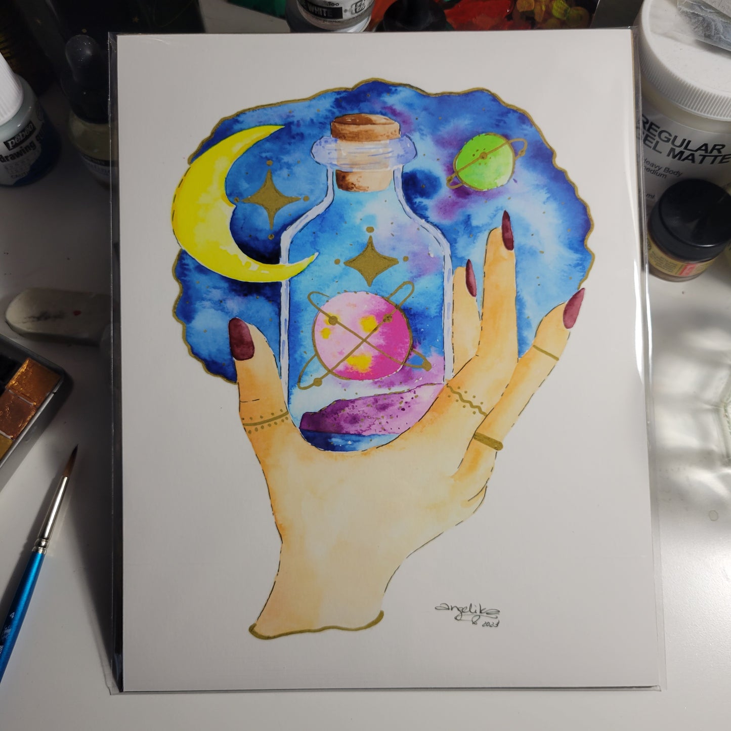 "Cosmic Elixir Grasp" Watercolor Art Print