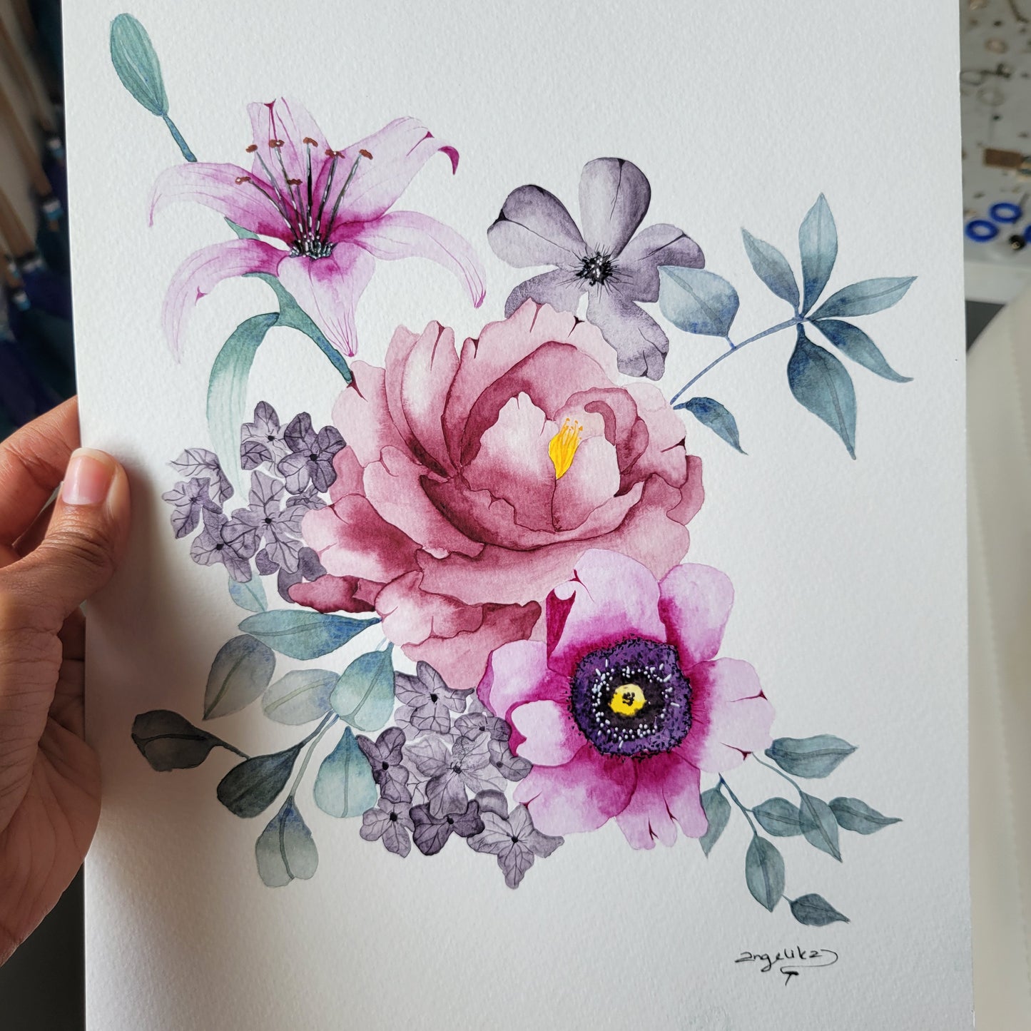Vintage Flowers Original Watercolor Art