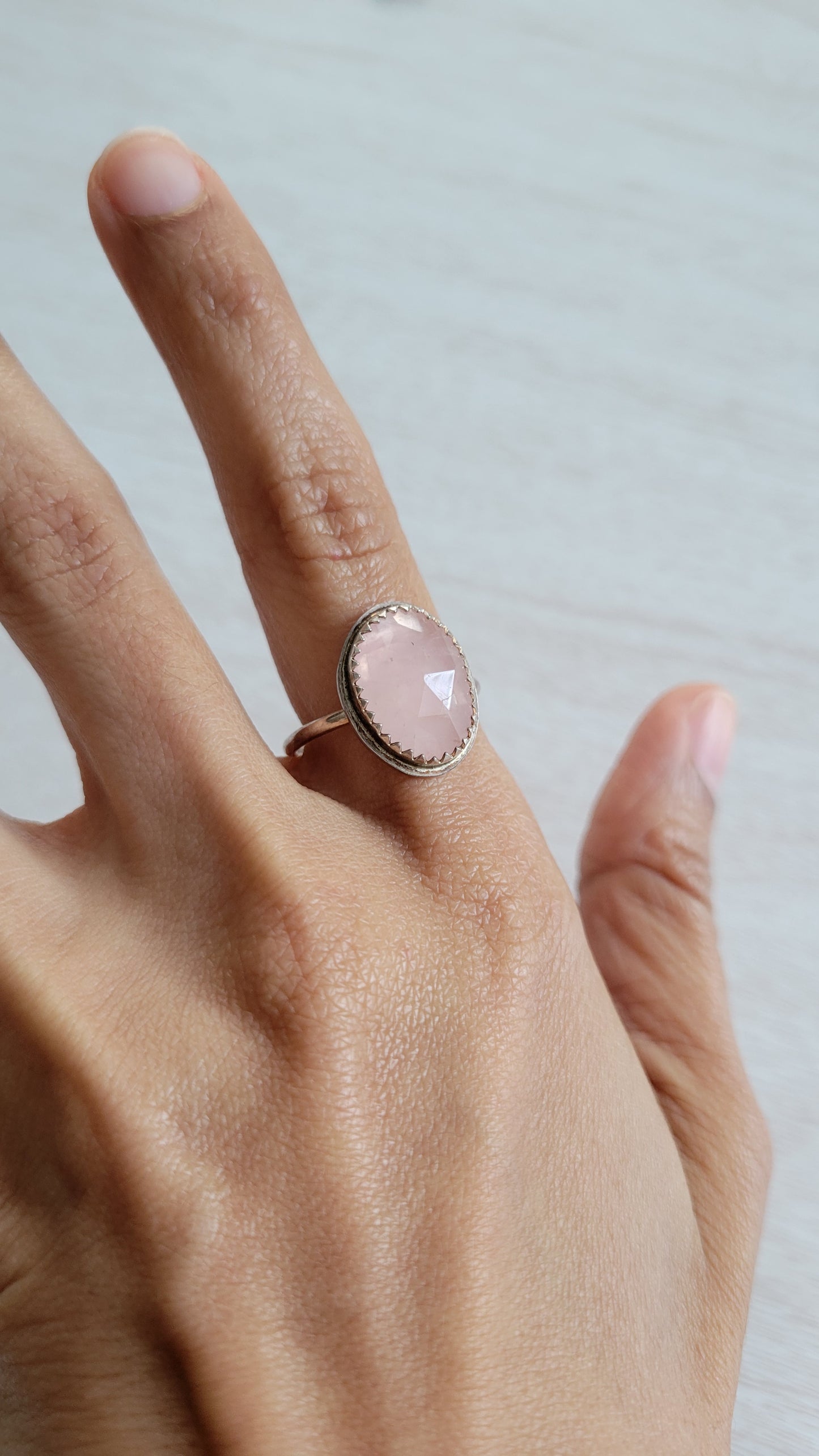Rose Quartz Sterling Silver Size 7.5