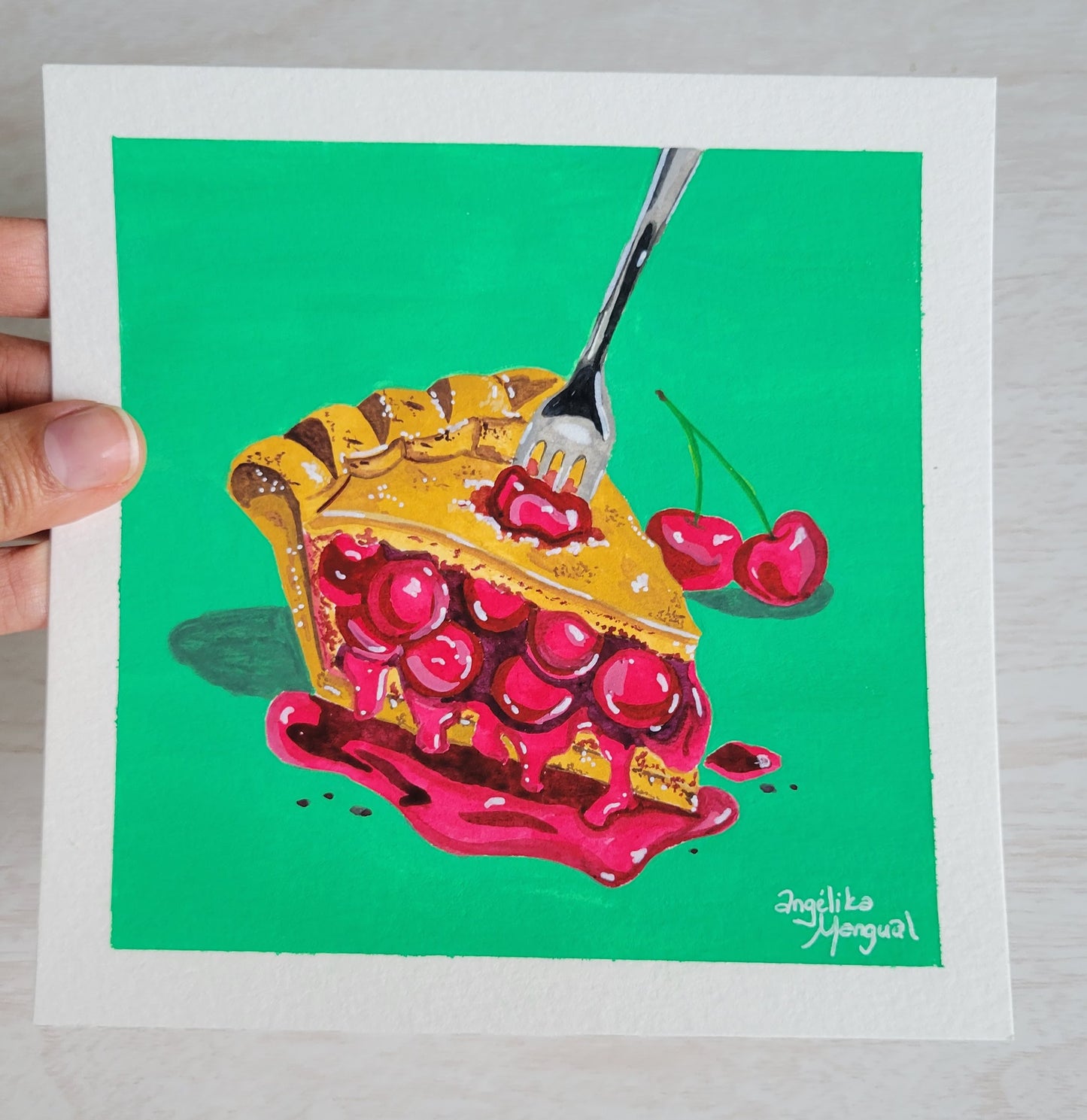 Cherry Pie Gouache Original Art 6x6