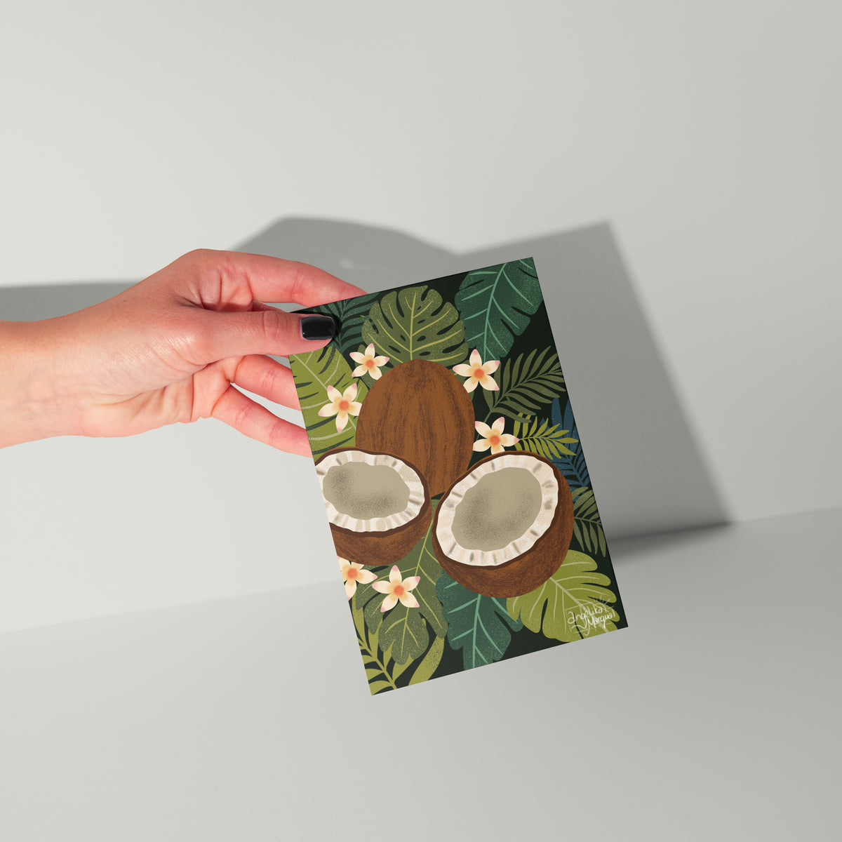 Tropical Coconut Greeting Card – Green Botanical Blank Card