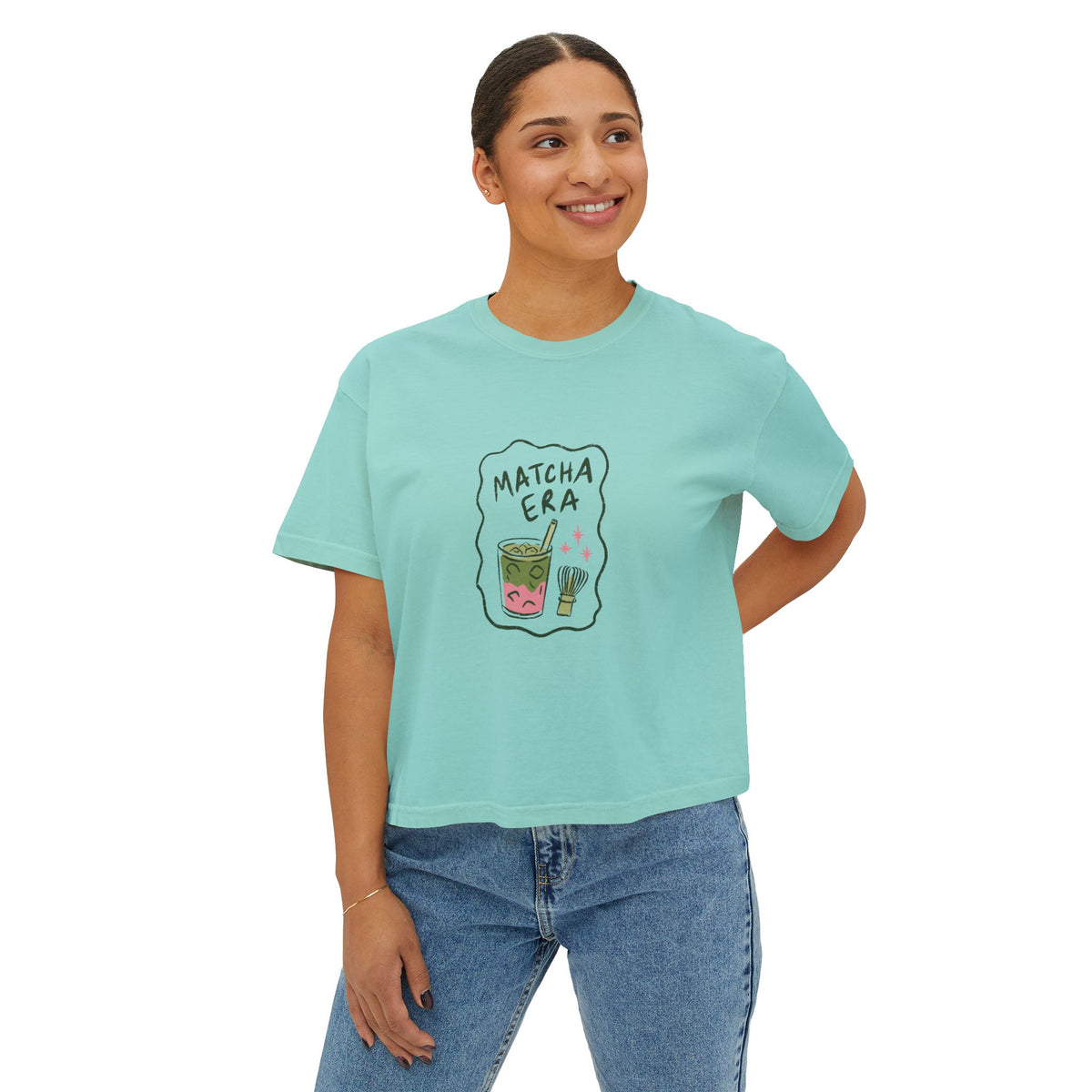Matcha Era Boxy Tee Cute Matcha Graphic Shirt for Tea Lovers