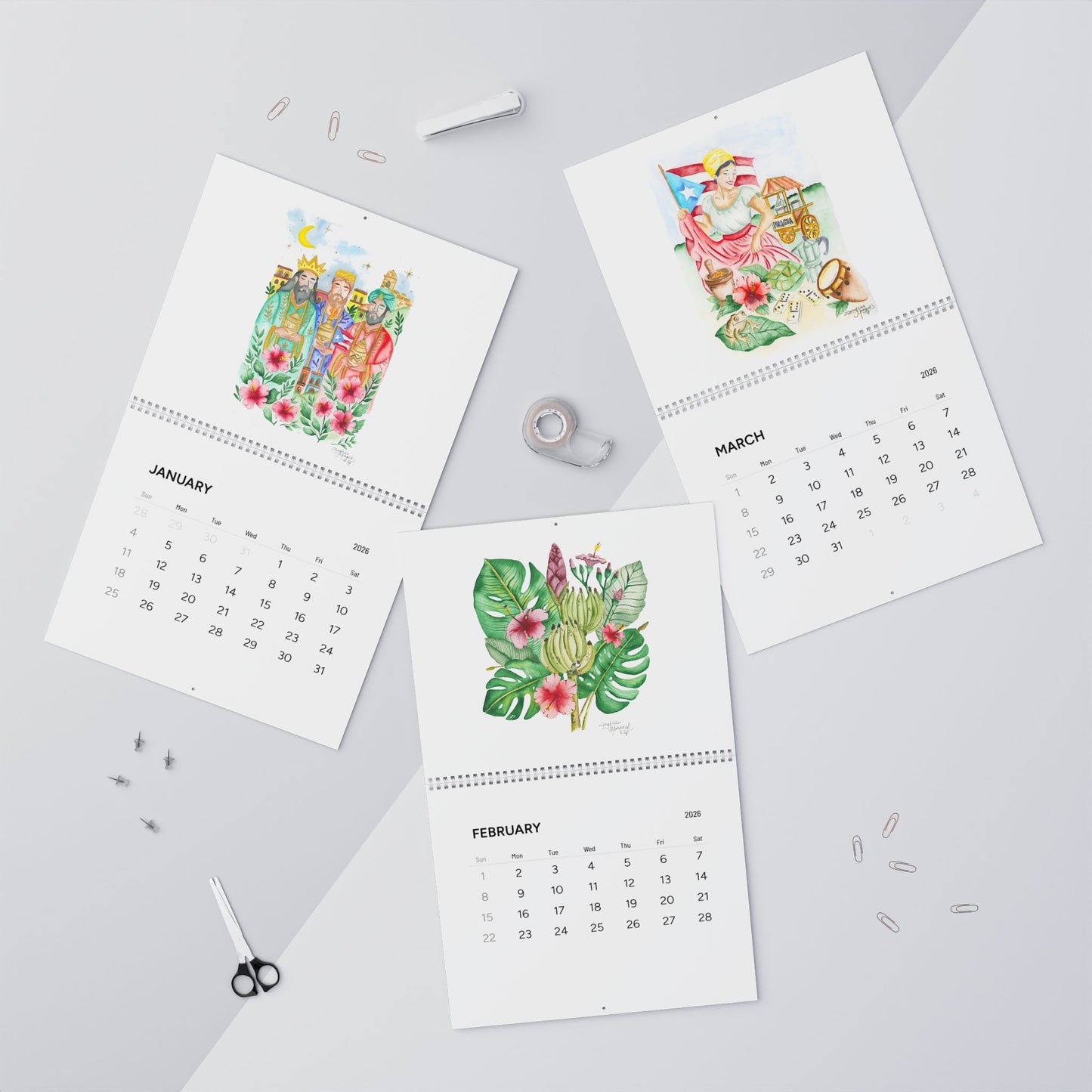 2026 Calendario Boricua Art Wall Calendar Watercolor Art Prints