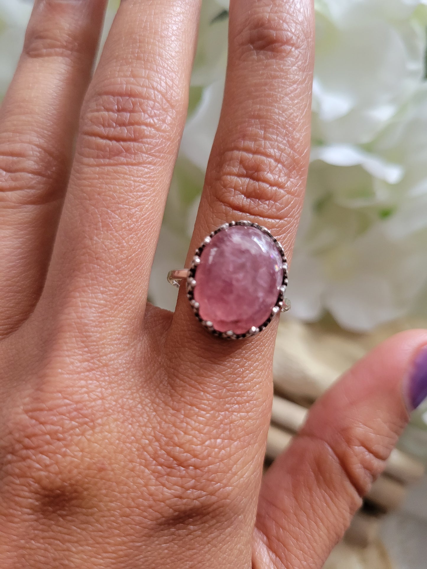 Strawberry Rose Quartz Sterling Silver Ring Size 7