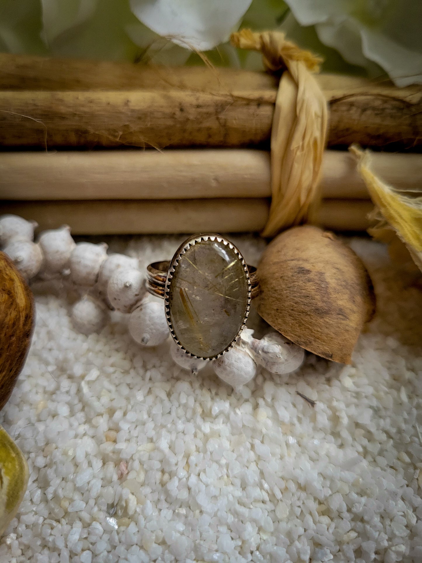 Labradorite Rutilated Quartz Duplet Gemstone Sterling Silver Ring Size 6