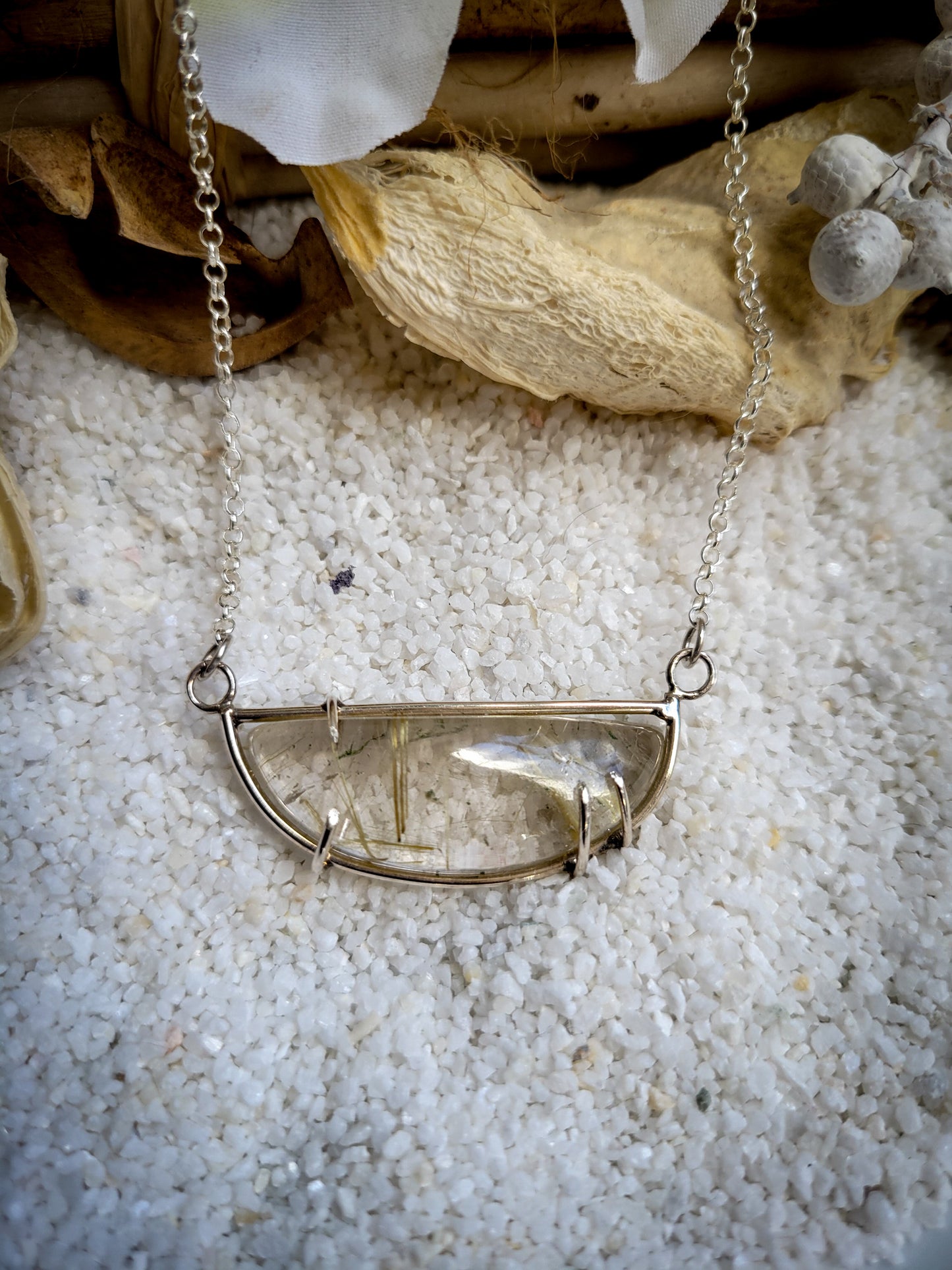 Rutilated quartz Prong Sterling Silver Necklace
