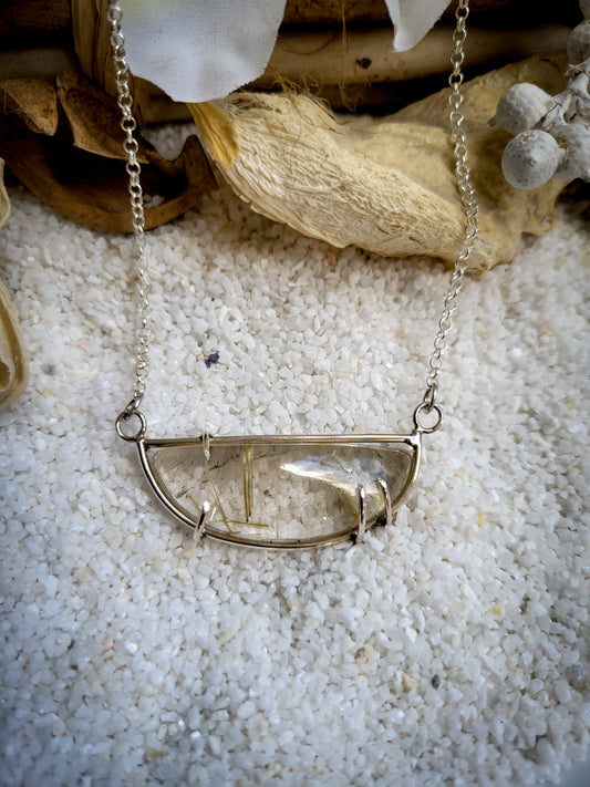 Rutilated quartz Prong Sterling Silver Necklace