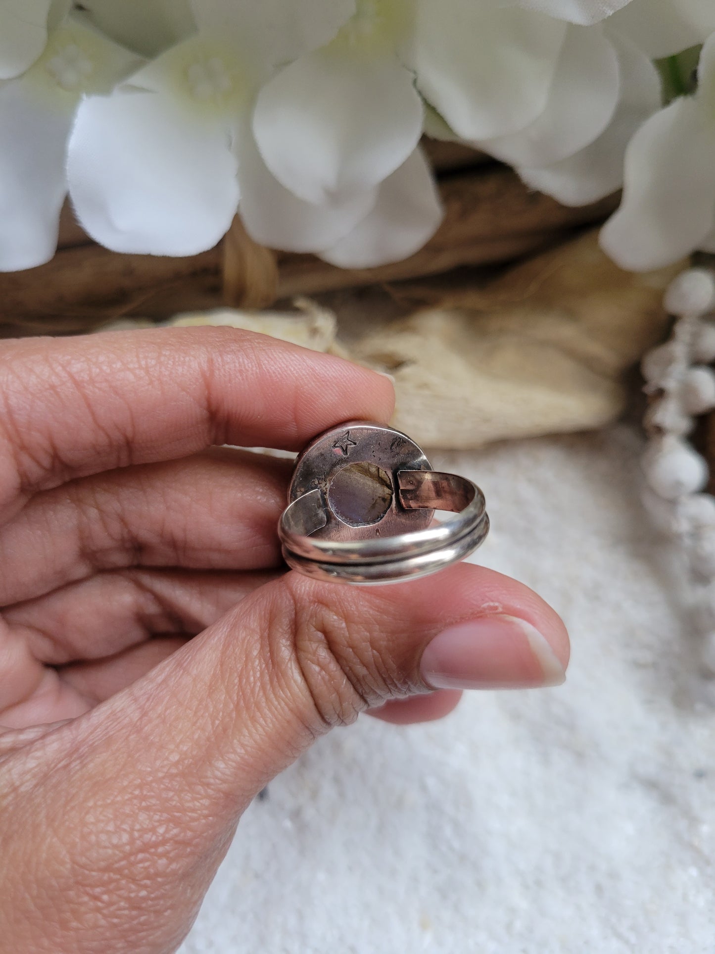 Labradorite Rutilated Quartz Duplet Gemstone Sterling Silver Ring Size 9