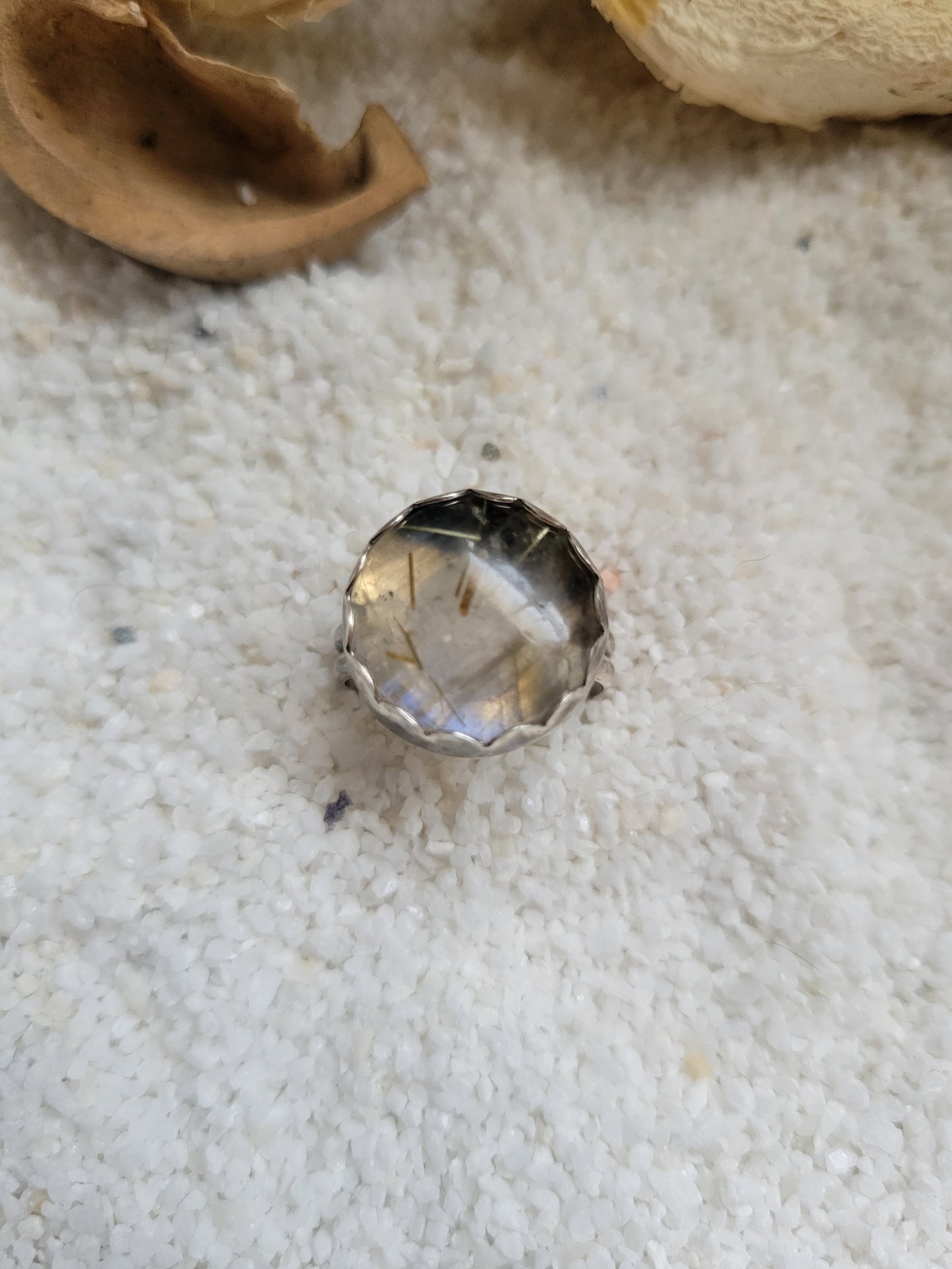 Labradorite Rutilated Quartz Duplet Gemstone Sterling Silver Ring Size 9