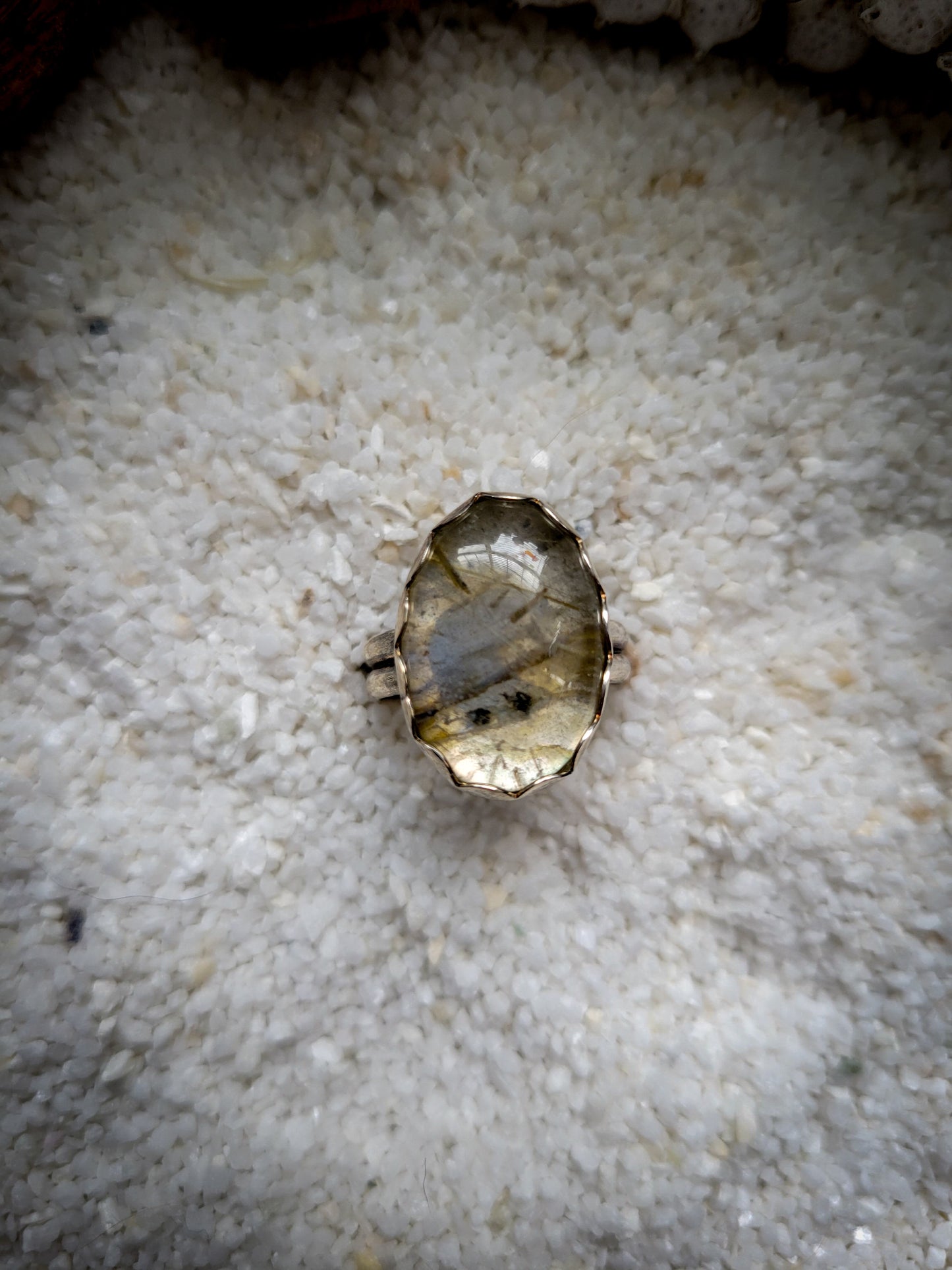 Labradorite Rutilated Quartz Duplet Gemstone Sterling Silver Ring Size 6.5