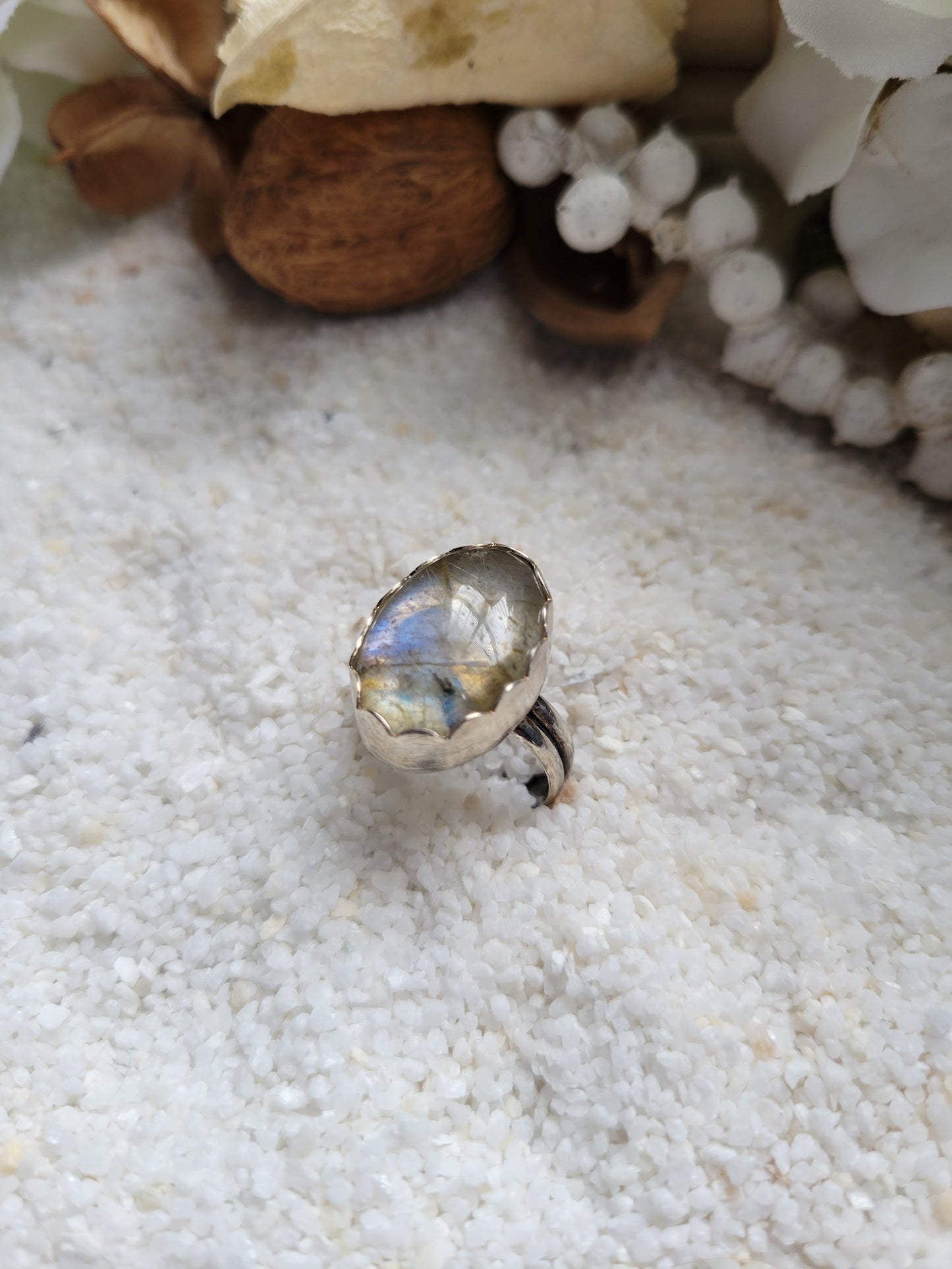 Labradorite Rutilated Quartz Duplet Gemstone Sterling Silver Ring Size 6.5