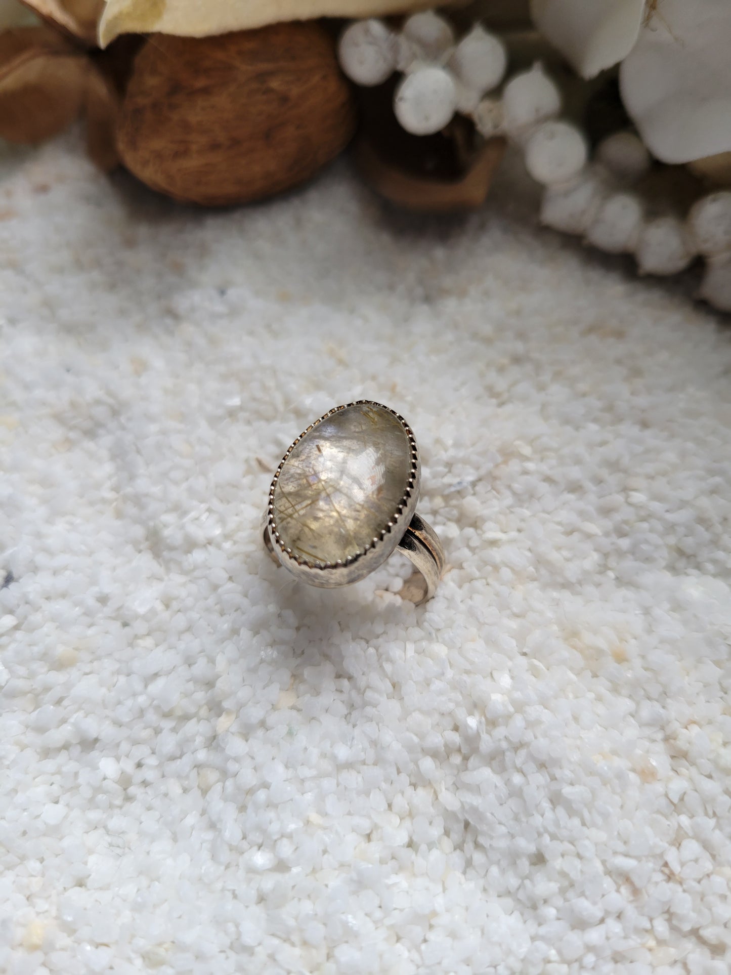 Labradorite Rutilated Quartz Duplet Gemstone Sterling Silver Ring Size 6