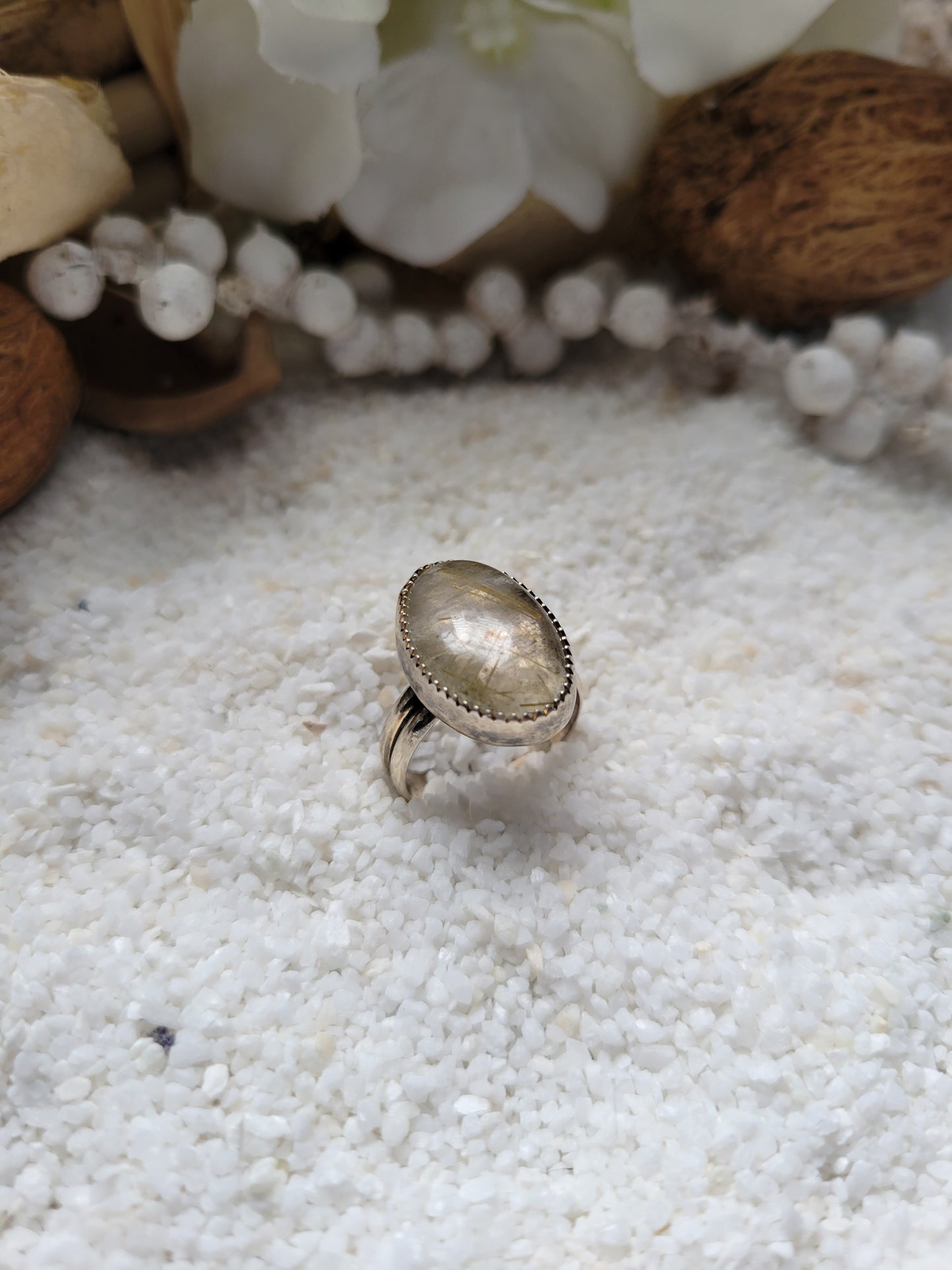 Labradorite Rutilated Quartz Duplet Gemstone Sterling Silver Ring Size 6