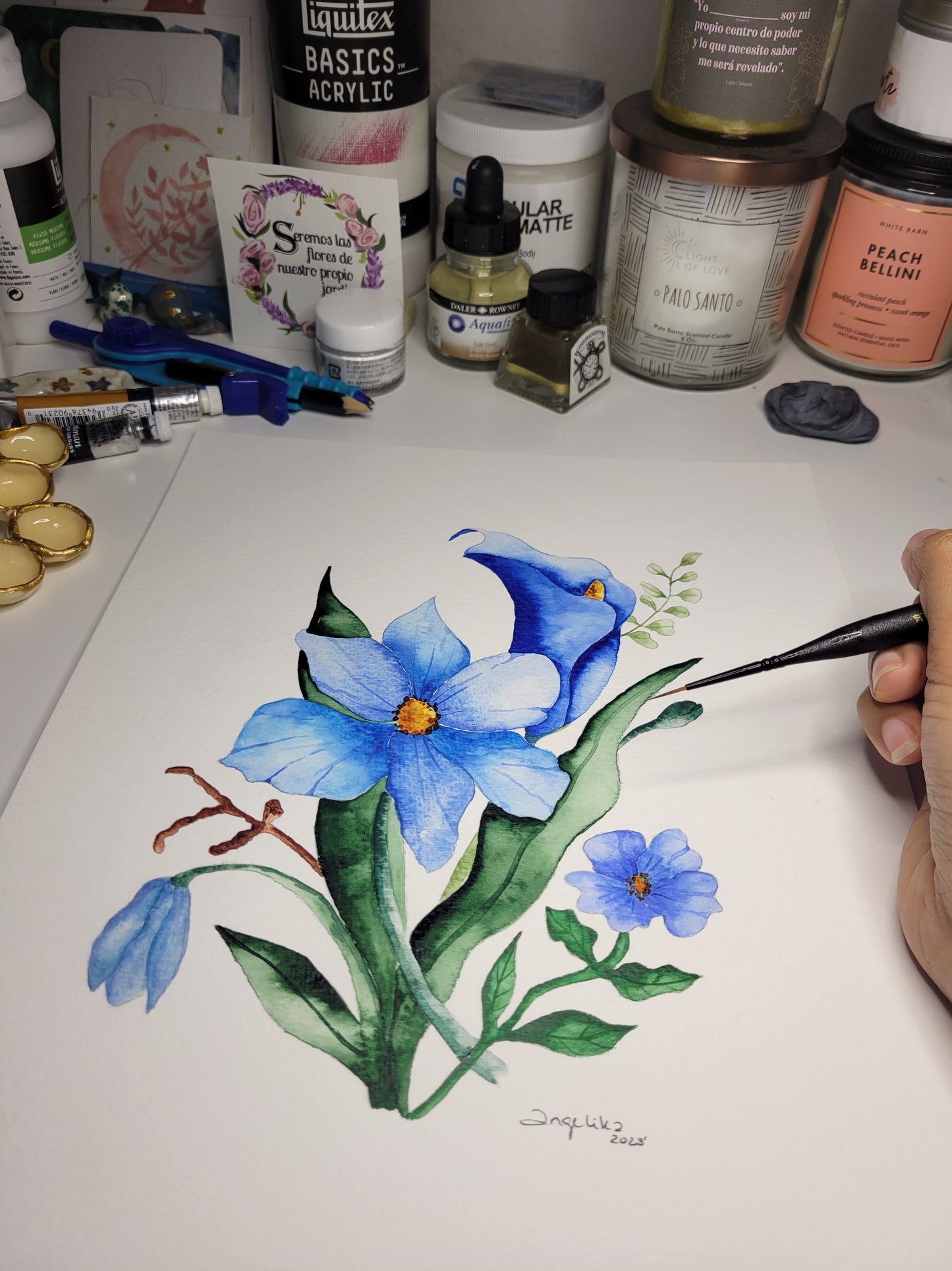 "Azure Bloom Symphony" Watercolor Art Print