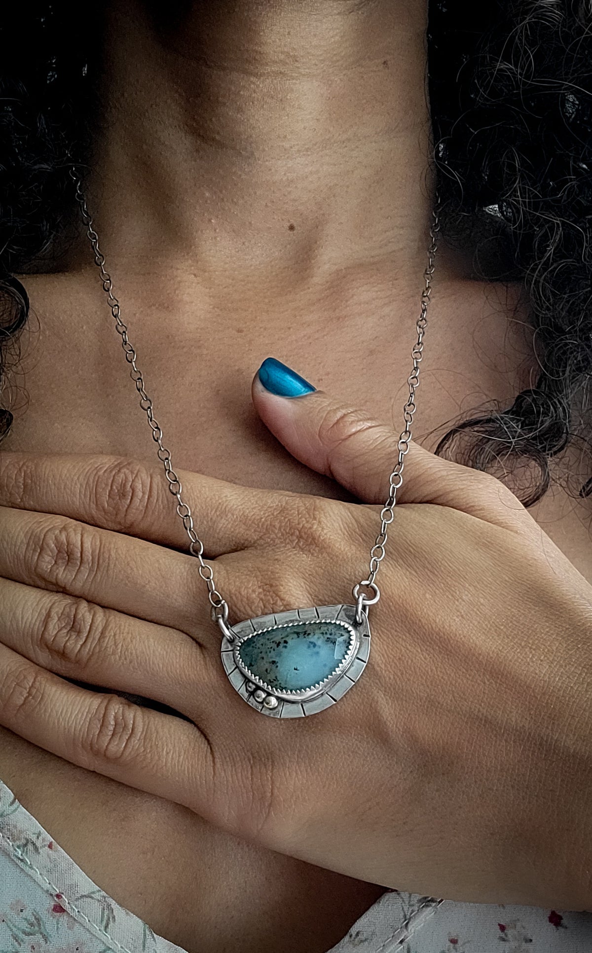 Peruvian Opal Necklace Sterling Silver and 10k gold details