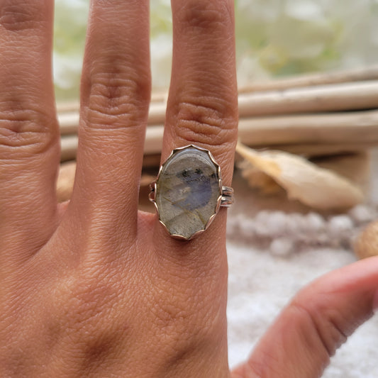 Labradorite Rutilated Quartz Duplet Gemstone Sterling Silver Ring Size 6.5