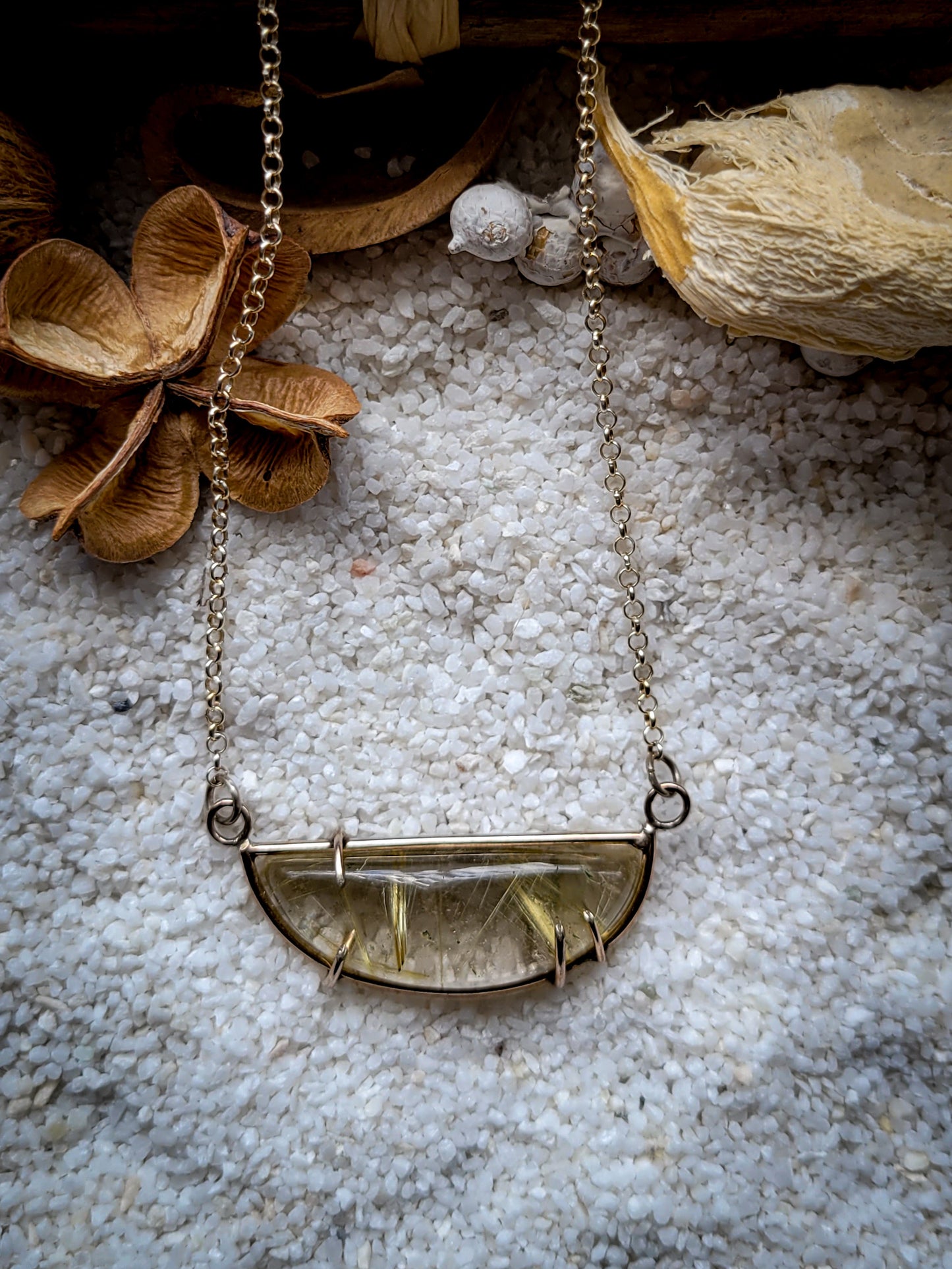 Rutilated quartz Prong Sterling Silver Necklace