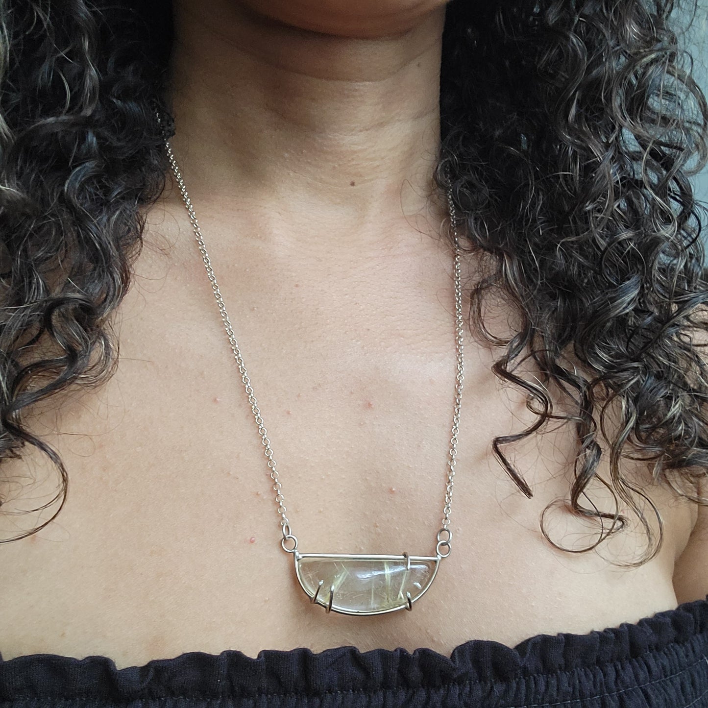 Rutilated quartz Prong Sterling Silver Necklace