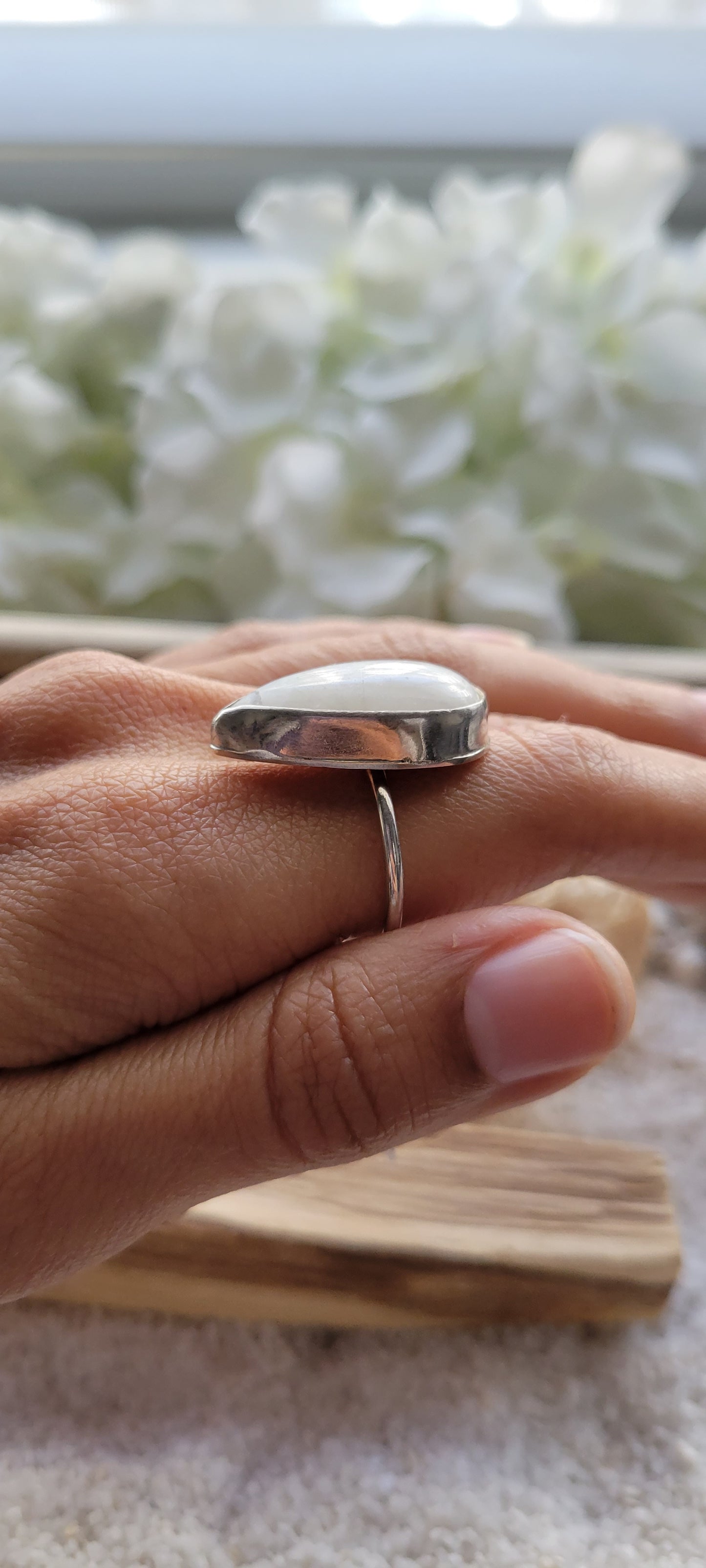 Moonstone Sterling Silver Statement Ring Size 6.5