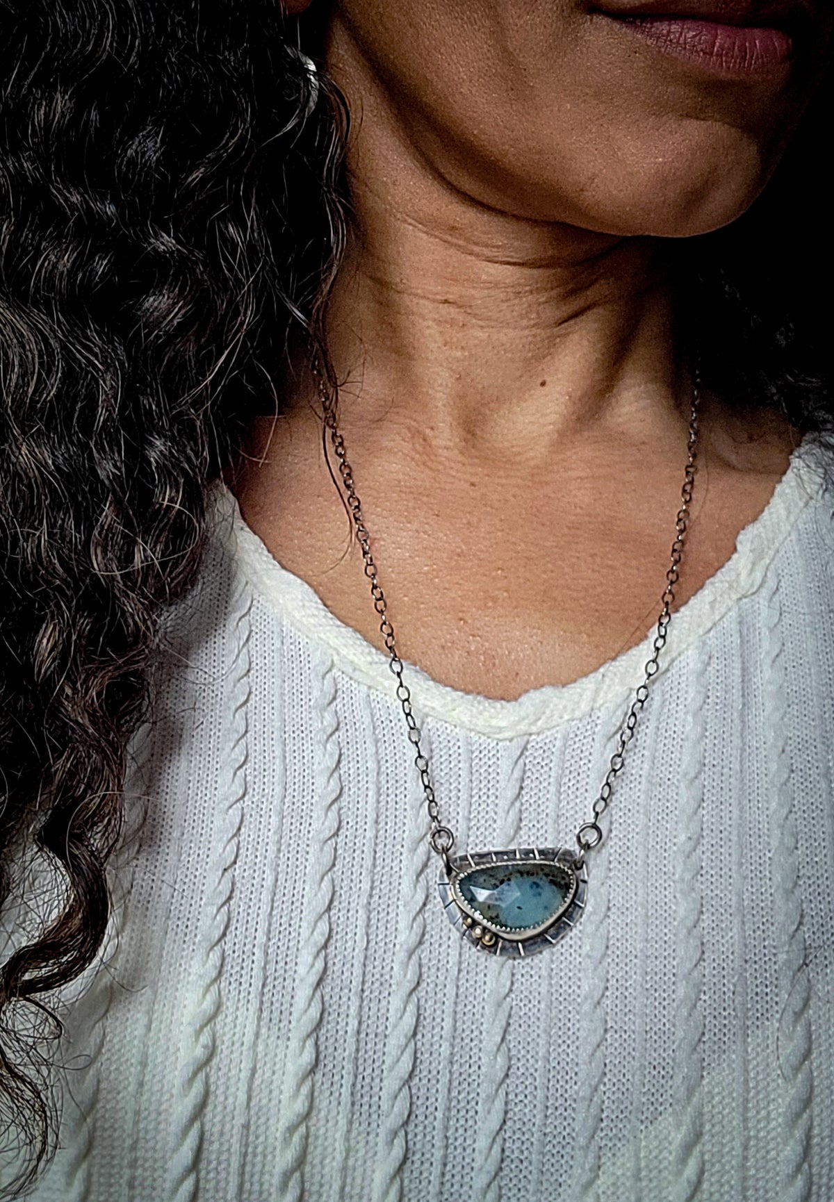 Peruvian Opal Necklace Sterling Silver and 10k gold details