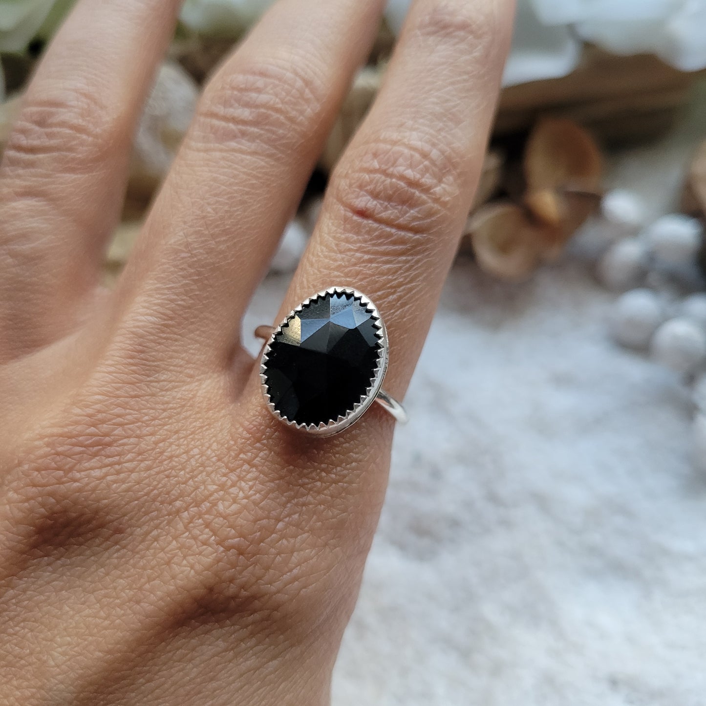 Black Onyx Sterling Silver Ring Size 7