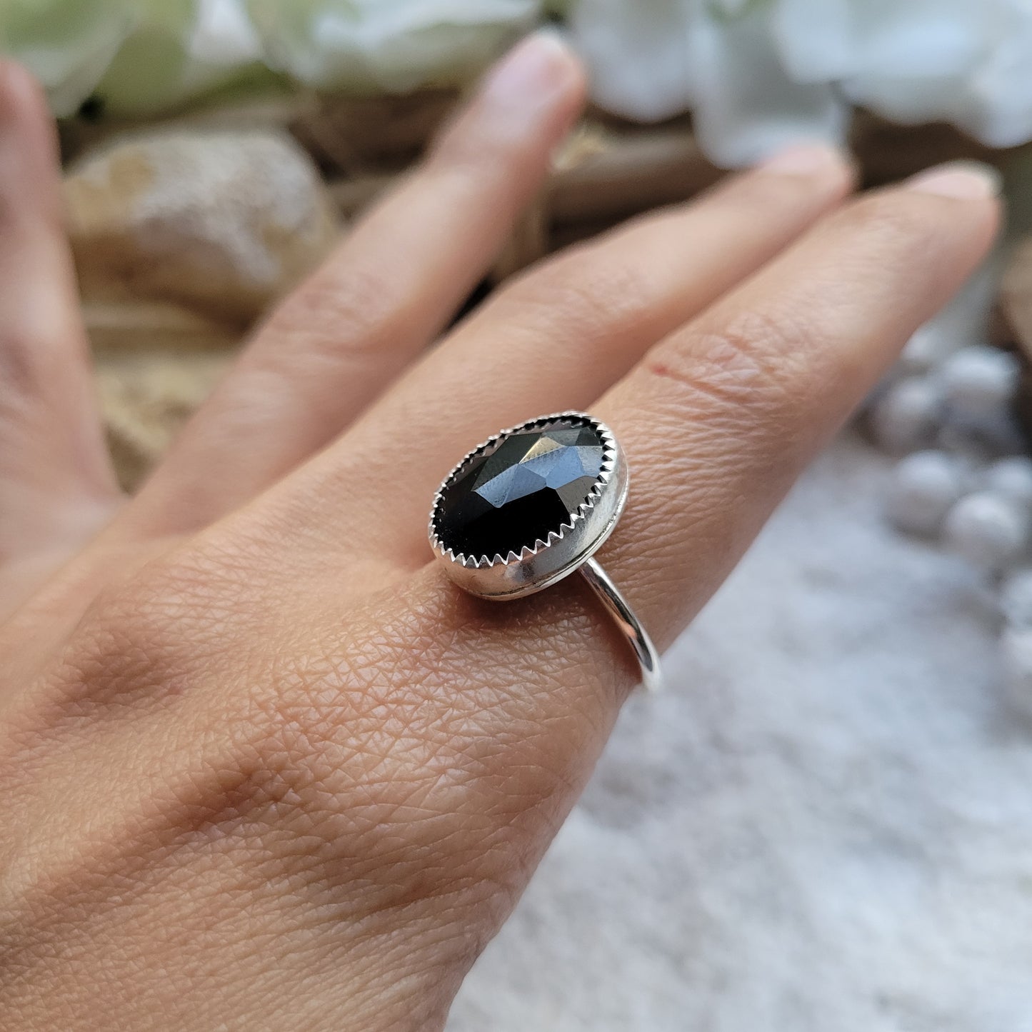 Black Onyx Sterling Silver Ring Size 7