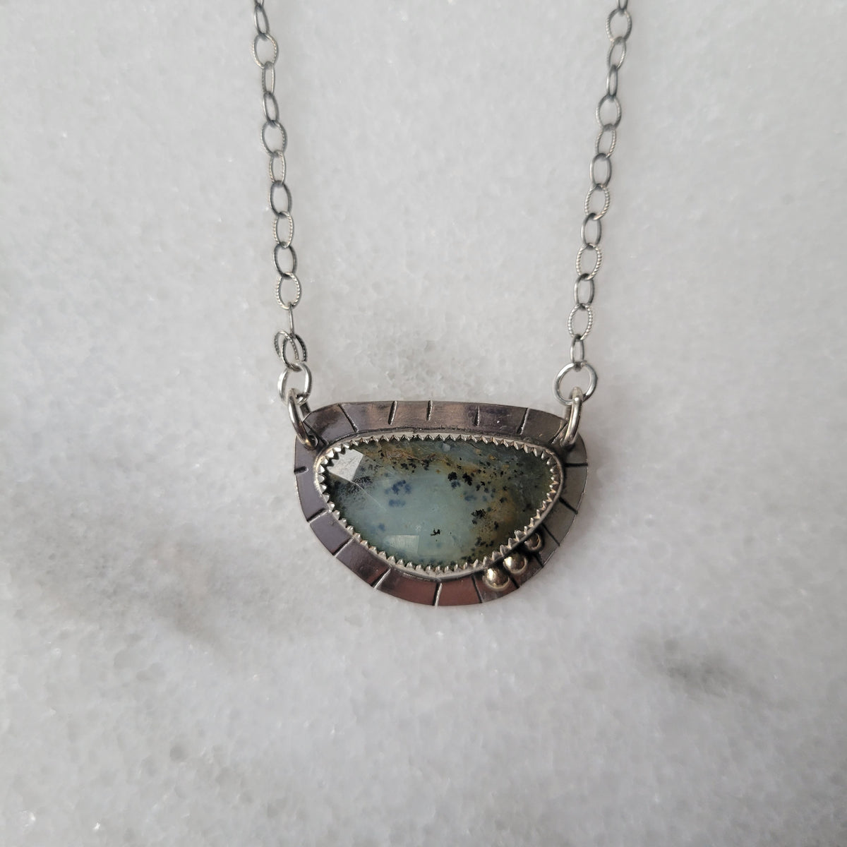Peruvian Opal Necklace Sterling Silver and 10k gold details