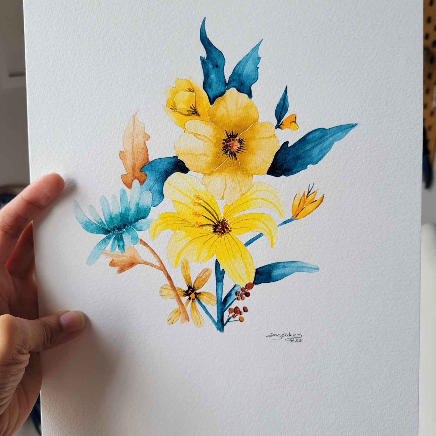 Yellow Flowers Watercolor Original Art