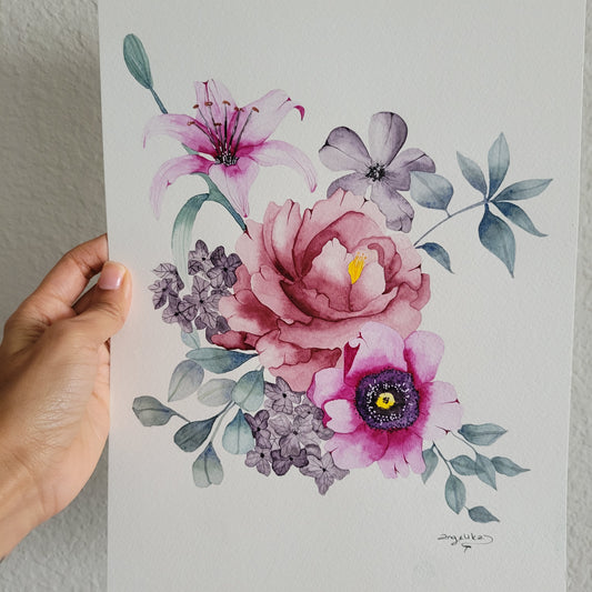 Vintage Flowers Original Watercolor Art