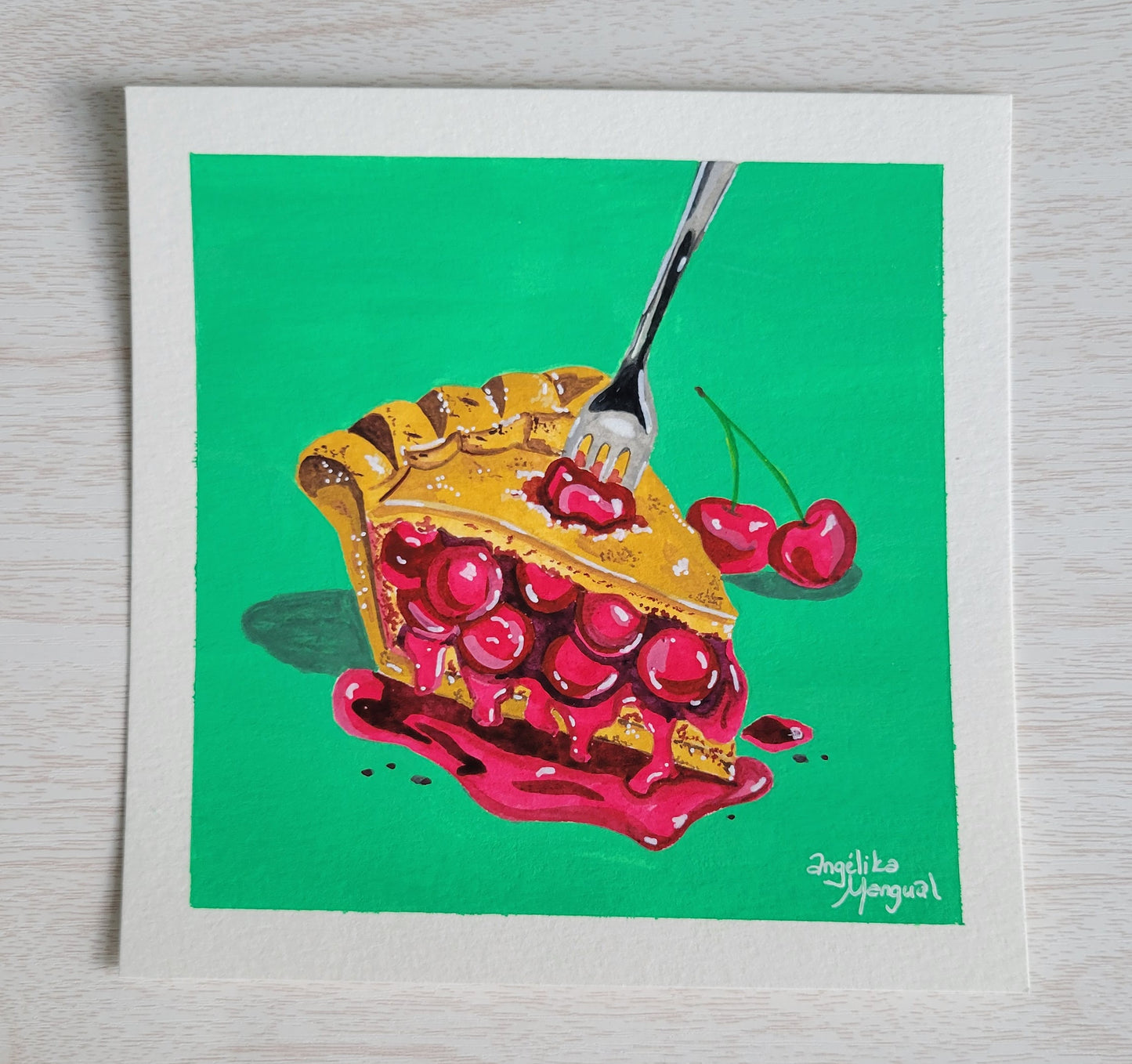 Cherry Pie Gouache Original Art 6x6