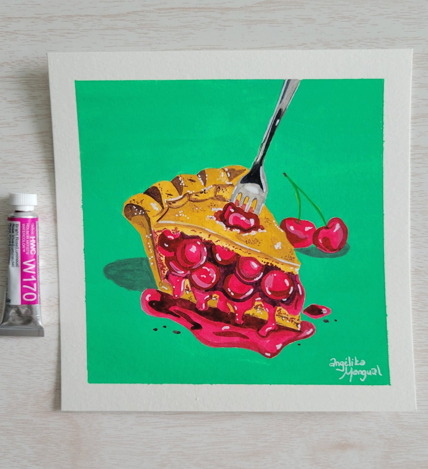 Cherry Pie Gouache Original Art 6x6