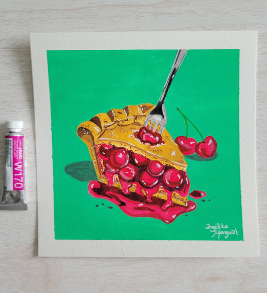Cherry Pie Gouache Original Art 6x6