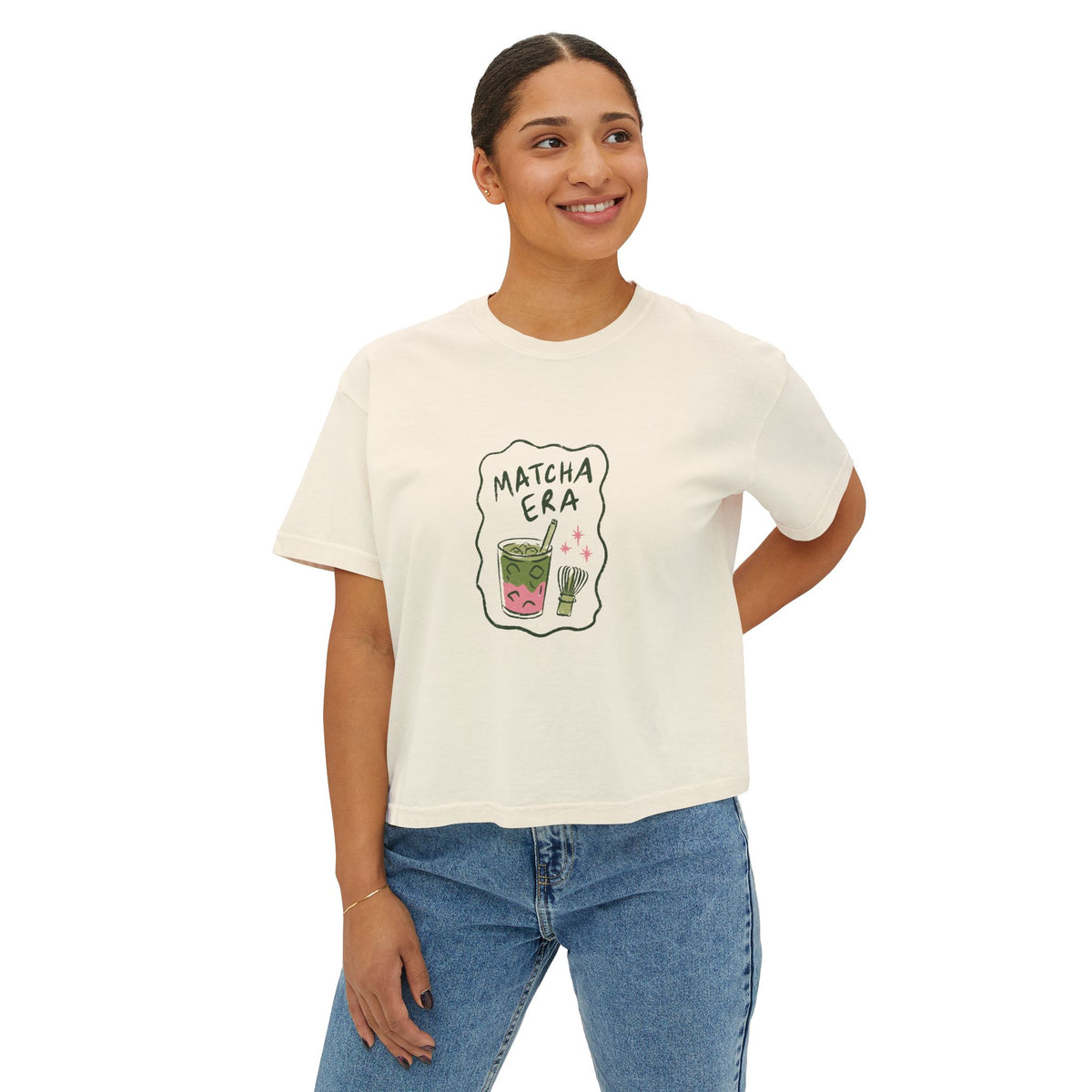 Matcha Era Boxy Tee Cute Matcha Graphic Shirt for Tea Lovers