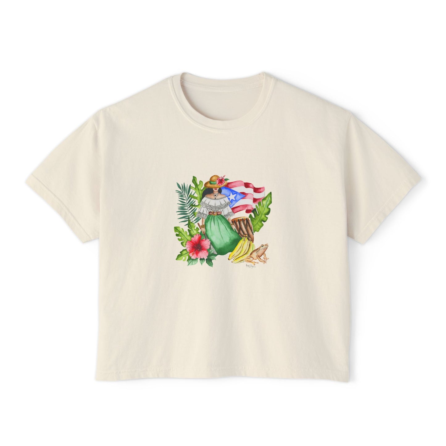 Jibara Women's Boxy Tee, Relaxed Fit Summer Shirt, Vacation Outfit, Floral Graphic Tee, Gift for Her, Eco-Friendly Fashion