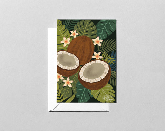 Tropical Coconut Greeting Card – Green Botanical Blank Card