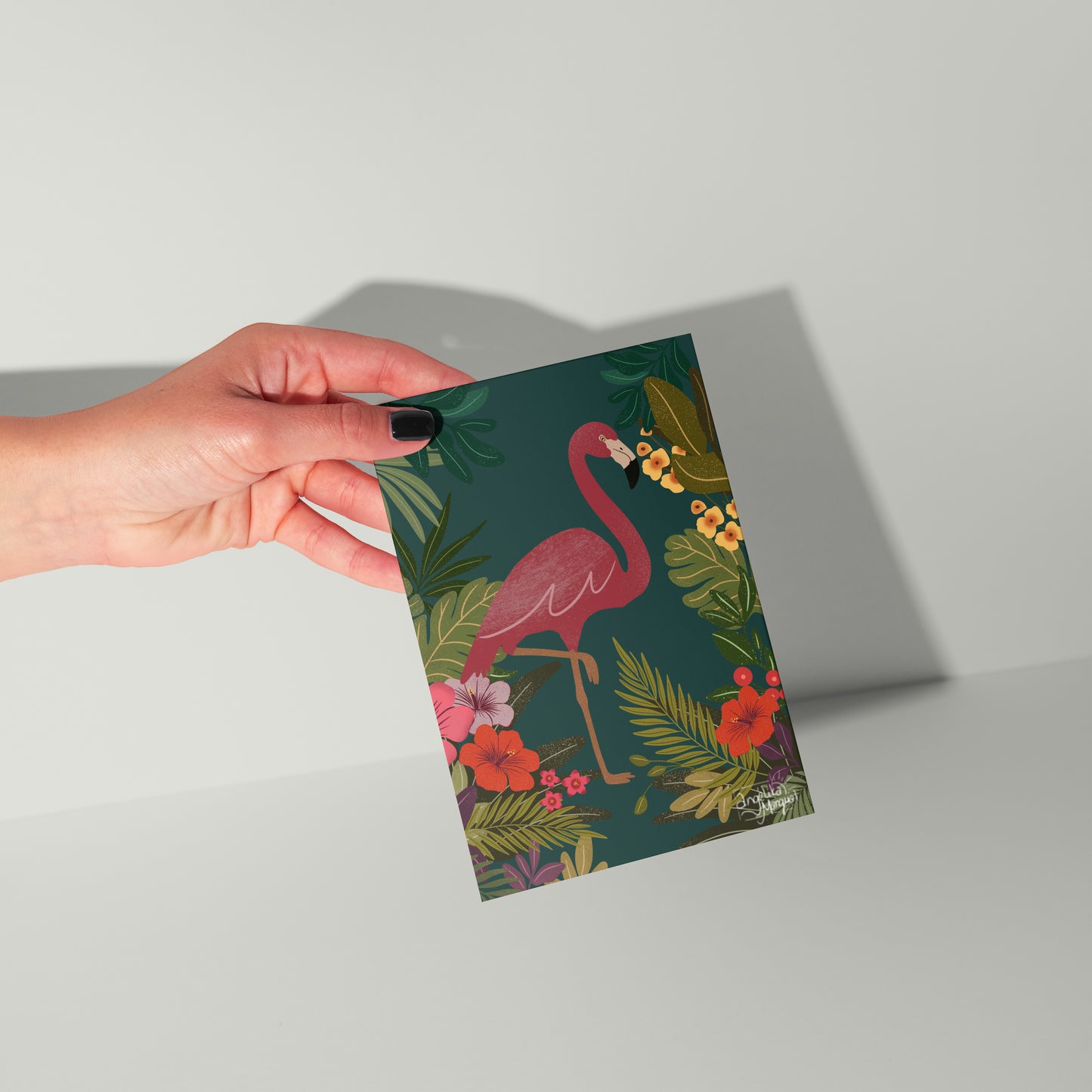 Flamingo Greeting Card – Tropical Bird and Botanical Blank Card