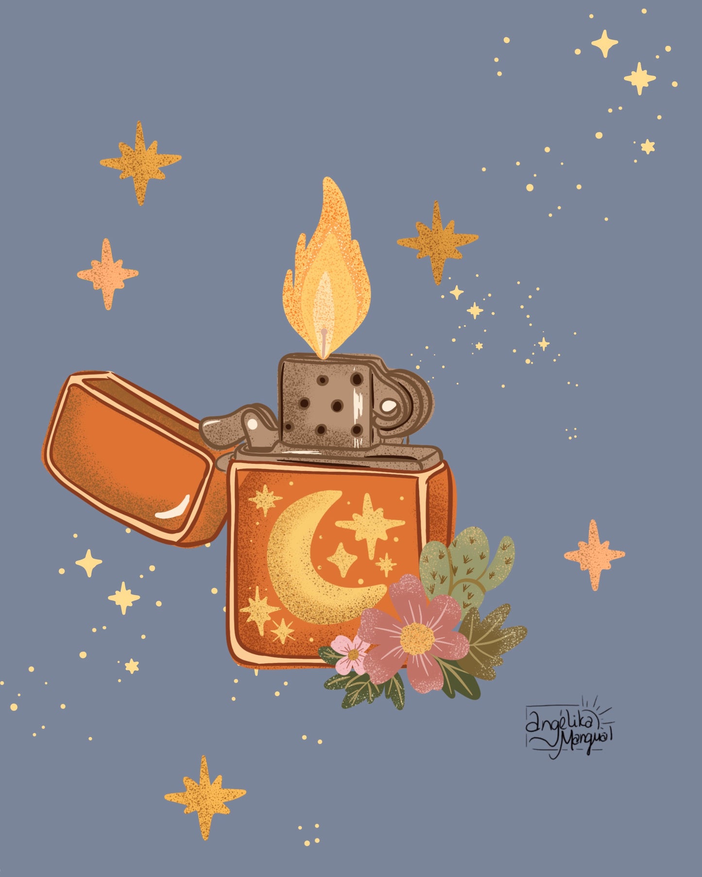 Digital Moonlit Lighter Boho Western Illustration