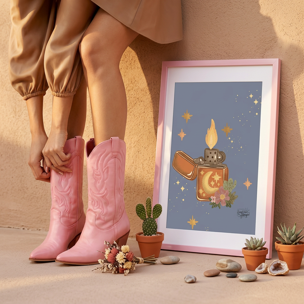Digital Moonlit Lighter Boho Western Illustration