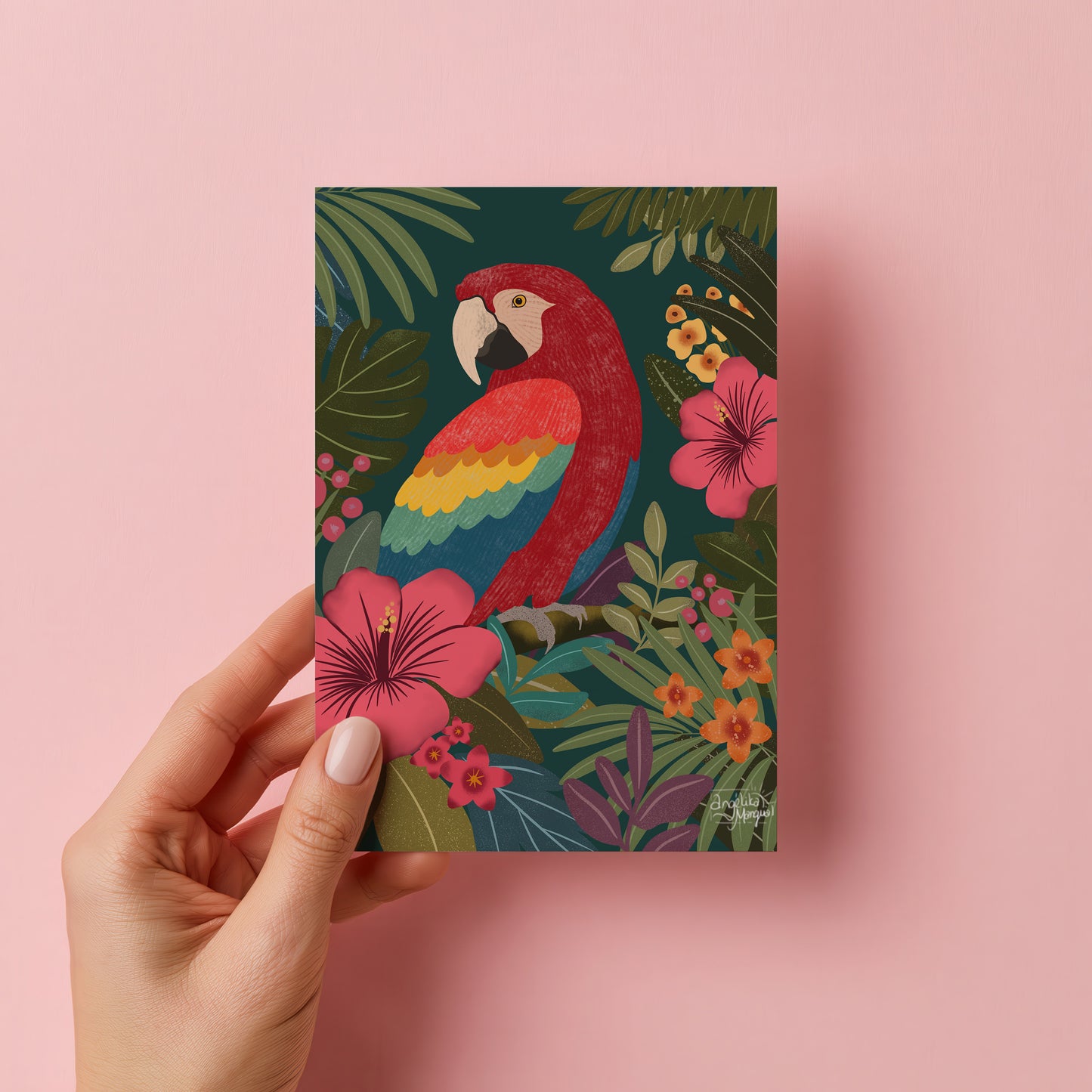 Colorful Parrot Greeting Card – Tropical Bird Blank Card