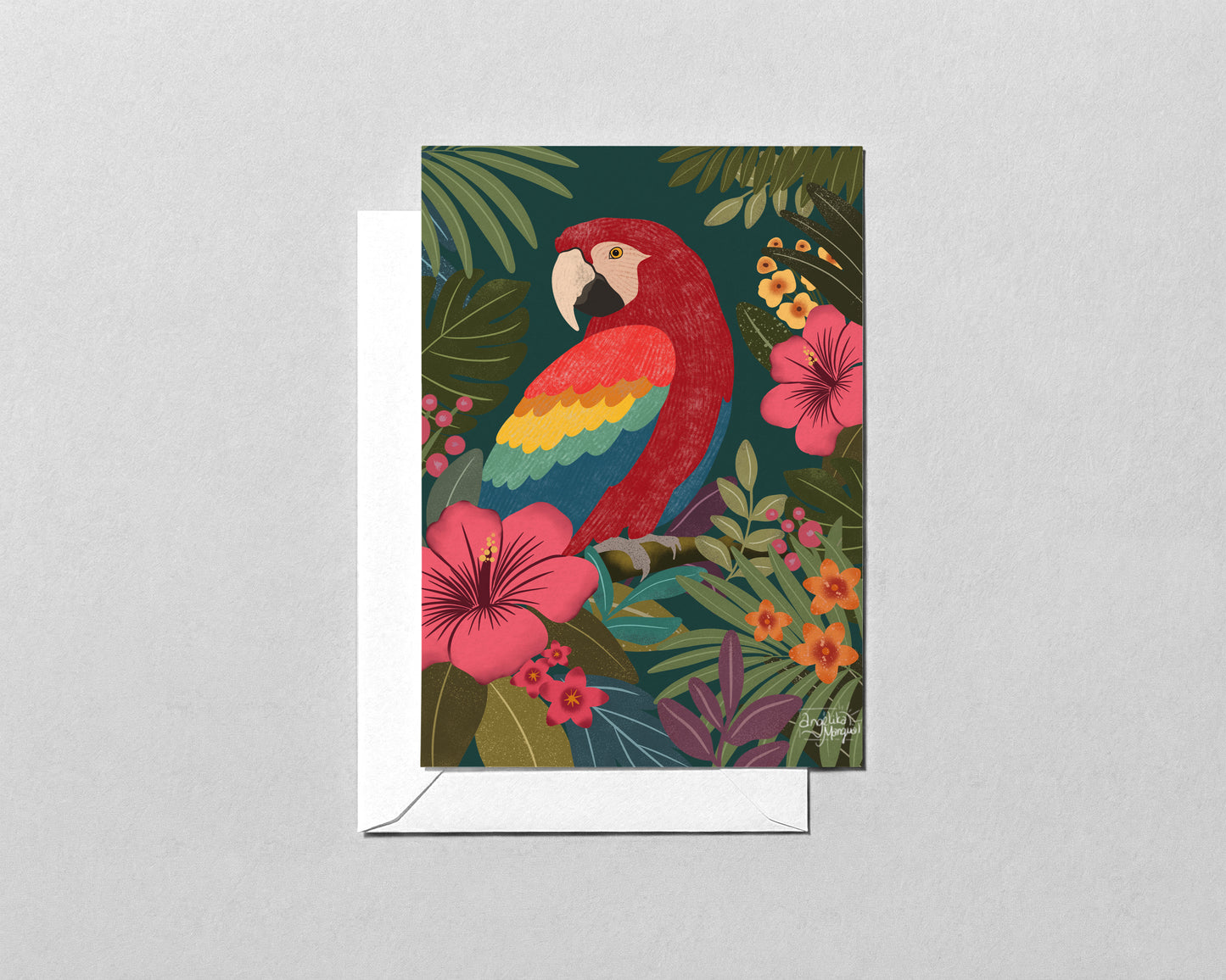 Colorful Parrot Greeting Card – Tropical Bird Blank Card