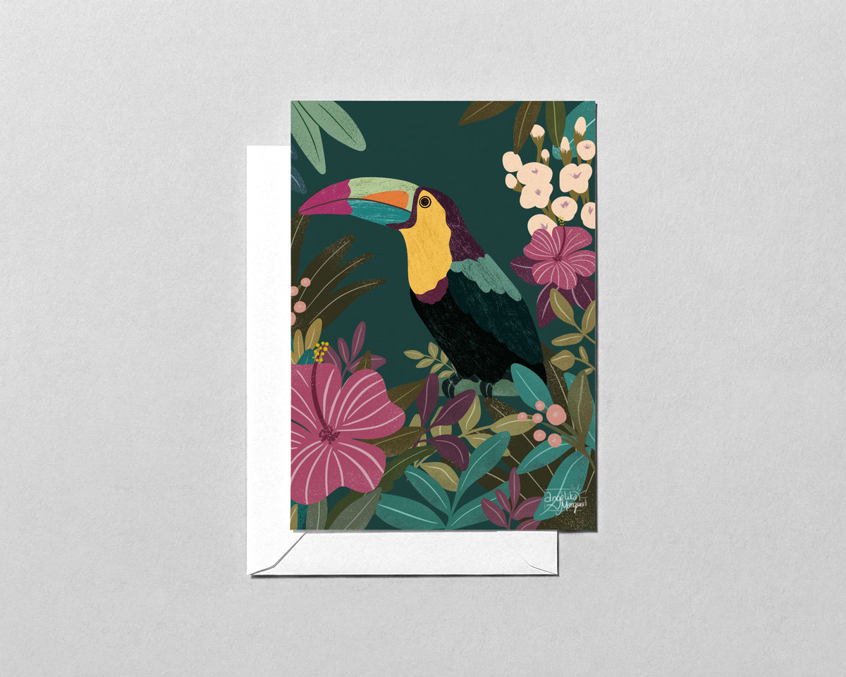 Toucan Greeting Card – Tropical Bird and Botanical Blank Card