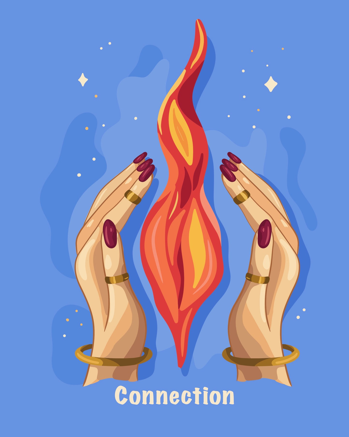 Connection Oracle Card Hands and Fire Print